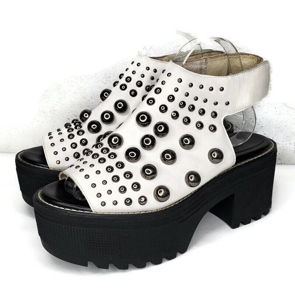 Jeffrey Campbell Shoes - Jeffrey Campbell Perdiem Platform White Leather Gray Studs Open Toe Sandals